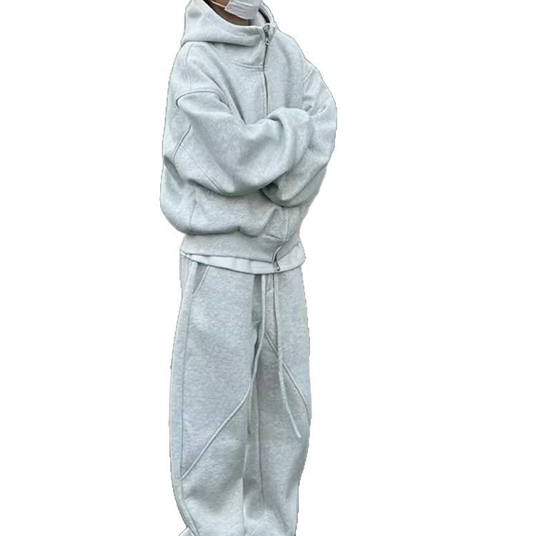 Autumn Winter Fleece-Lined Extra-Thick Men's Set Hoodie And Sweatpants