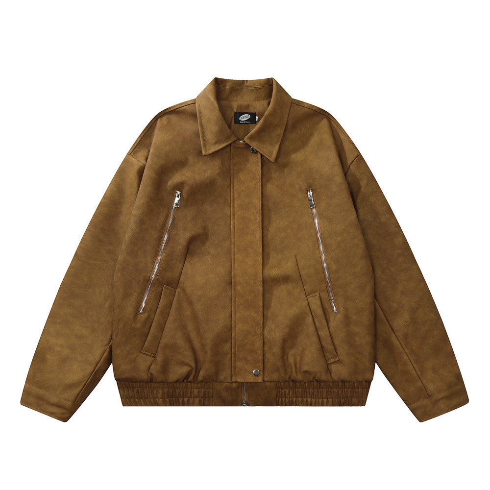 Men's FallWinter Loose Casual Leather Clothing Coat