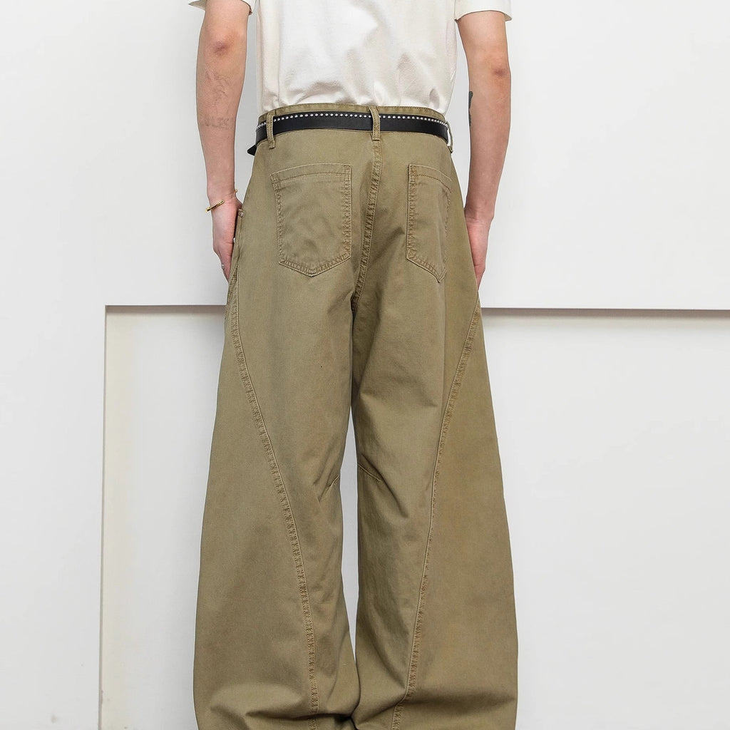 Retro Deconstruction Scimitar Men's Wide-leg High-end Khaki Pants