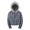 Trend Street Casual Plush Plaid Collar Zip-up Long Sleeve Hooded Sweatshirt