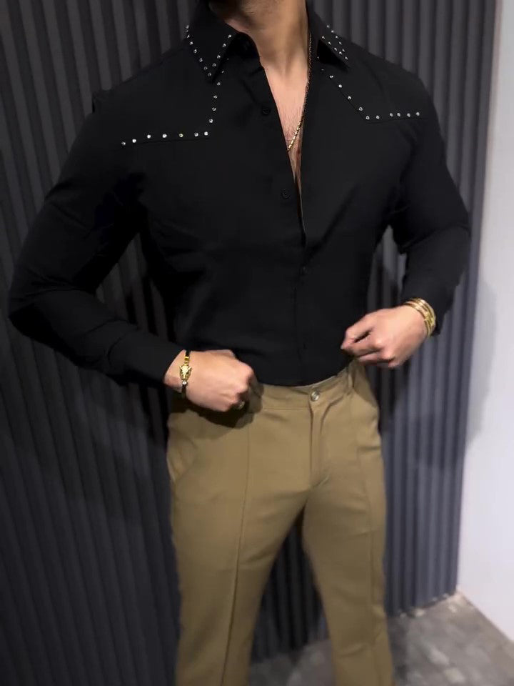 Chic Black Button-down Collar Shirt