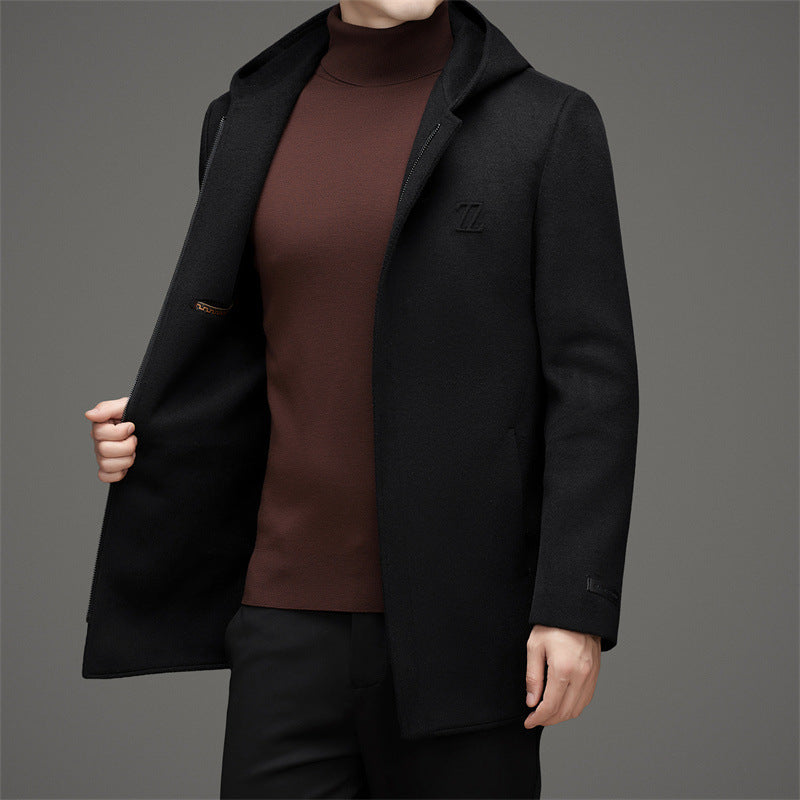 Hooded Reversible Woolen Coat Men's Winter Thickened