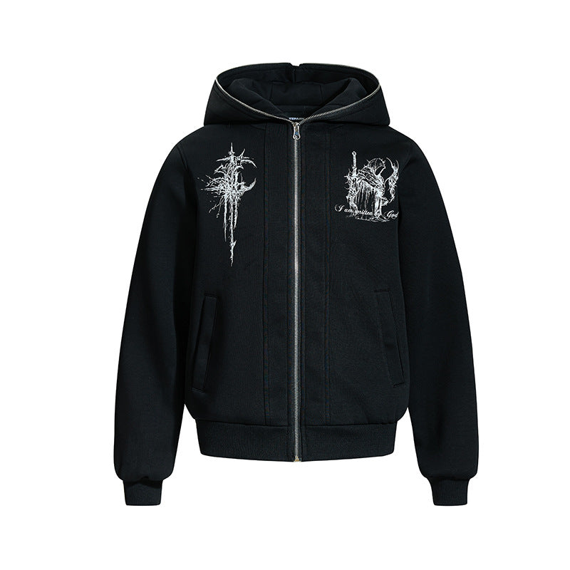 American-style Design Printed Zippered Long-sleeve Sweatshirt