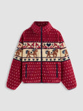 Christmas Long-sleeve Zipper Pocket Snowflake Moose Woolen Coat