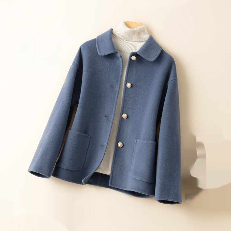 Double-sided Cashmere Short Doll Collar Classic Style Woolen Coat