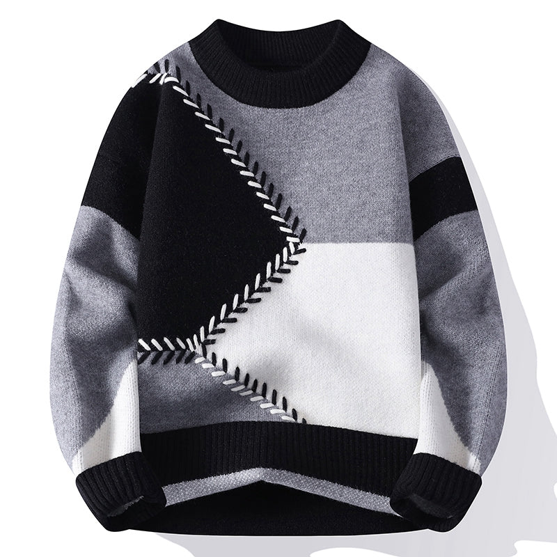 Autumn And Winter Round Neck Sweater Men's Casual Versatile Contrast Color