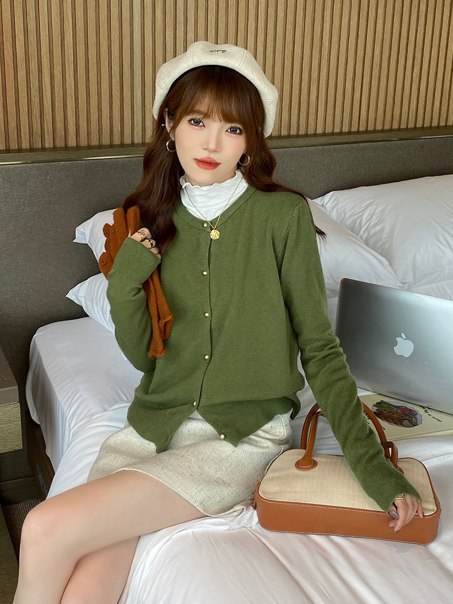 Gray Knitted Cardigan Women's Autumn Outerwear High-grade Sweater Coat