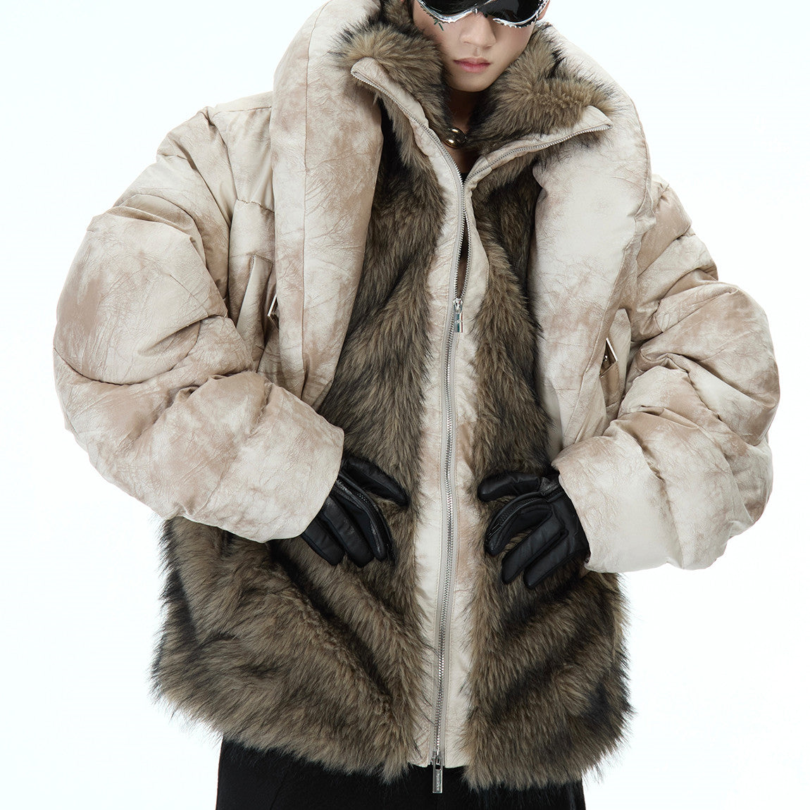 Deconstructing Mountain Carving Fake Two-piece Design Thickened Fur Cotton-padded Clothes