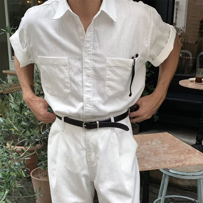 Casual Short-sleeved Shirt Japanese Minimalist Men