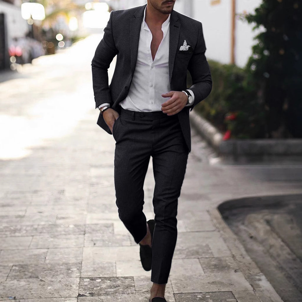 Men Leisure Set Digital Printing Two Button Suit Top Two-piece Pants