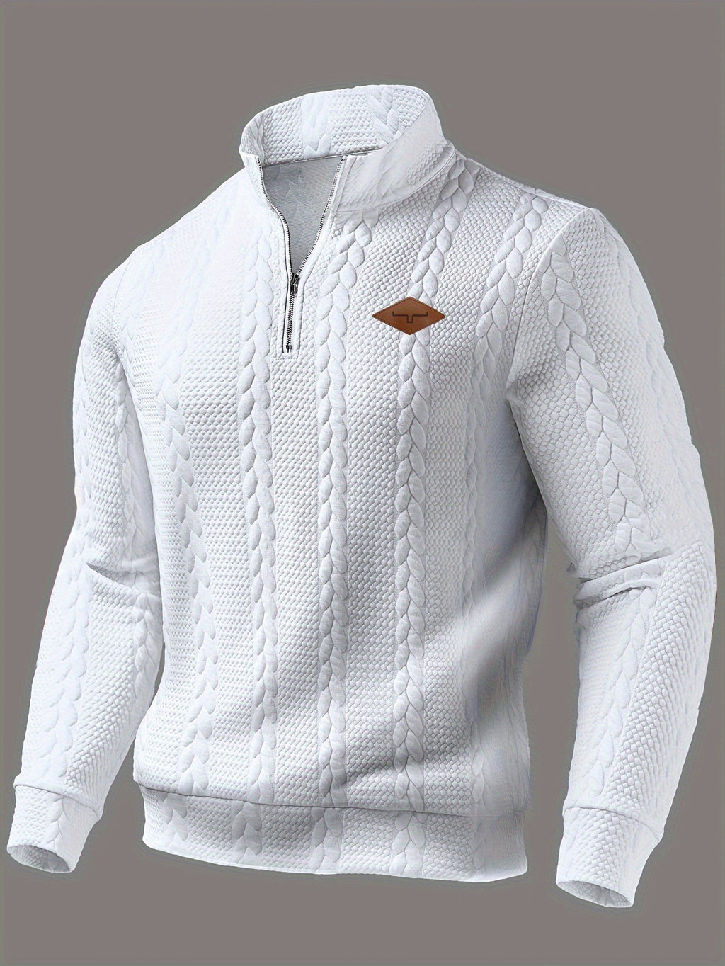 European And American AutumnWinter Casual Textured Fabric Zippered Crew Neck Long-Sleeve Shirt
