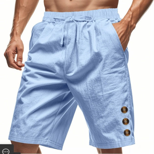Men's Loose Linen Beach Casual Solid Color American Shorts