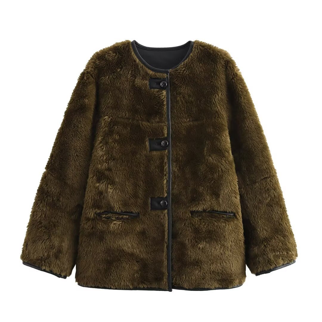 Women's Three-color Fur Plush Coat
