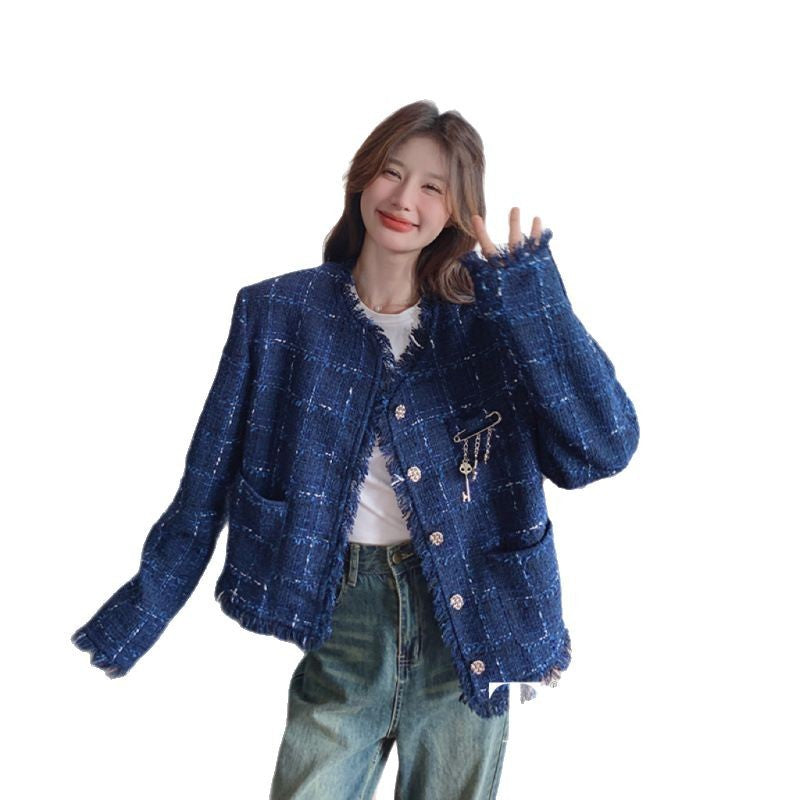 High-grade Retro Blue Coat Niche Tassel Jacket