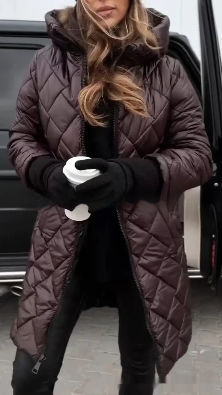 Women's Hooded Zip-Up Long Casual Cotton Coat