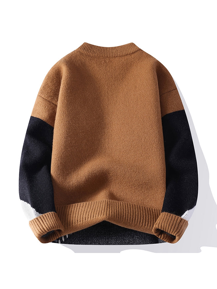 Autumn And Winter Round Neck Sweater Men's Casual Versatile Contrast Color