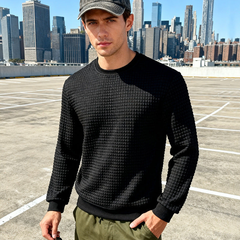 Loose Casual Men's Simple Sporty Jacquard Round-neck Long-sleeved Sweatshirt