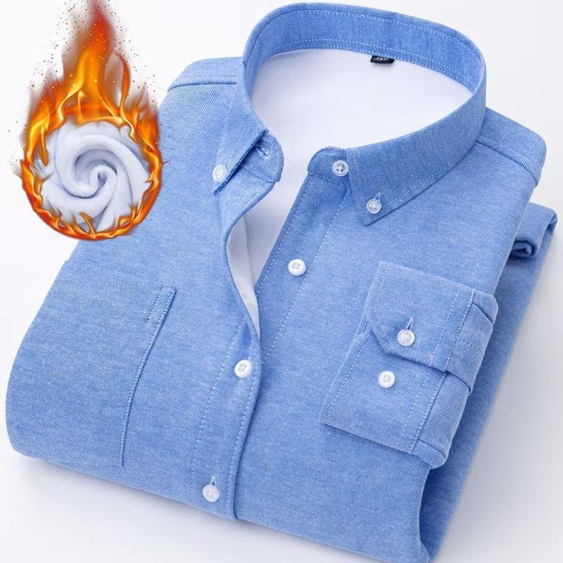 Oxford Flannel Long-sleeve Casual Brushed Fleece-lined Thick Warm Shirt