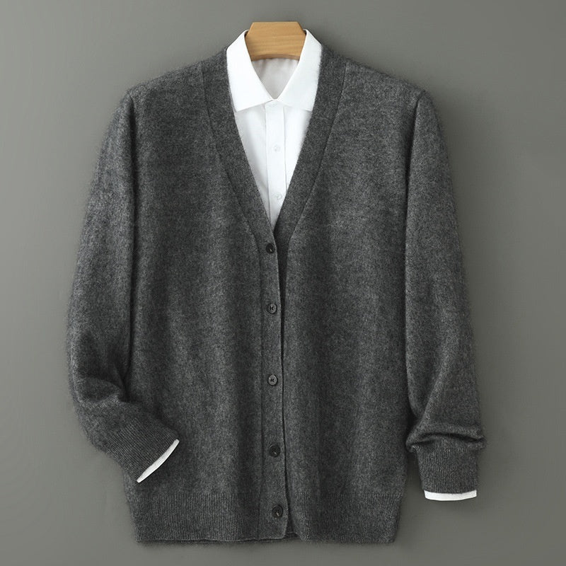 Mink Wool Sweater Men V-neck Thickened Sweater Loose Cardigan
