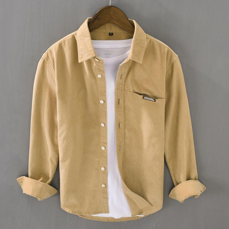 Japanese-style Corduroy Long-sleeve Men's Solid Color Corduroy Shirt For Spring And Autumn