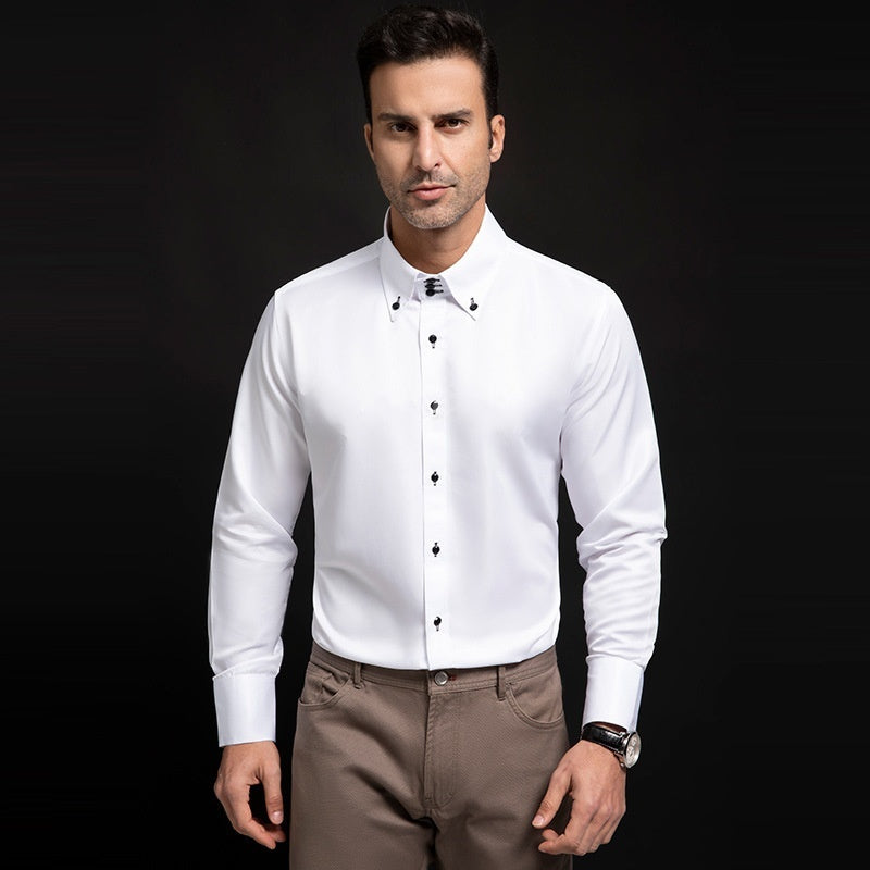 SpringAutumn New Crystal Button Plain Men's High-neck Shirt