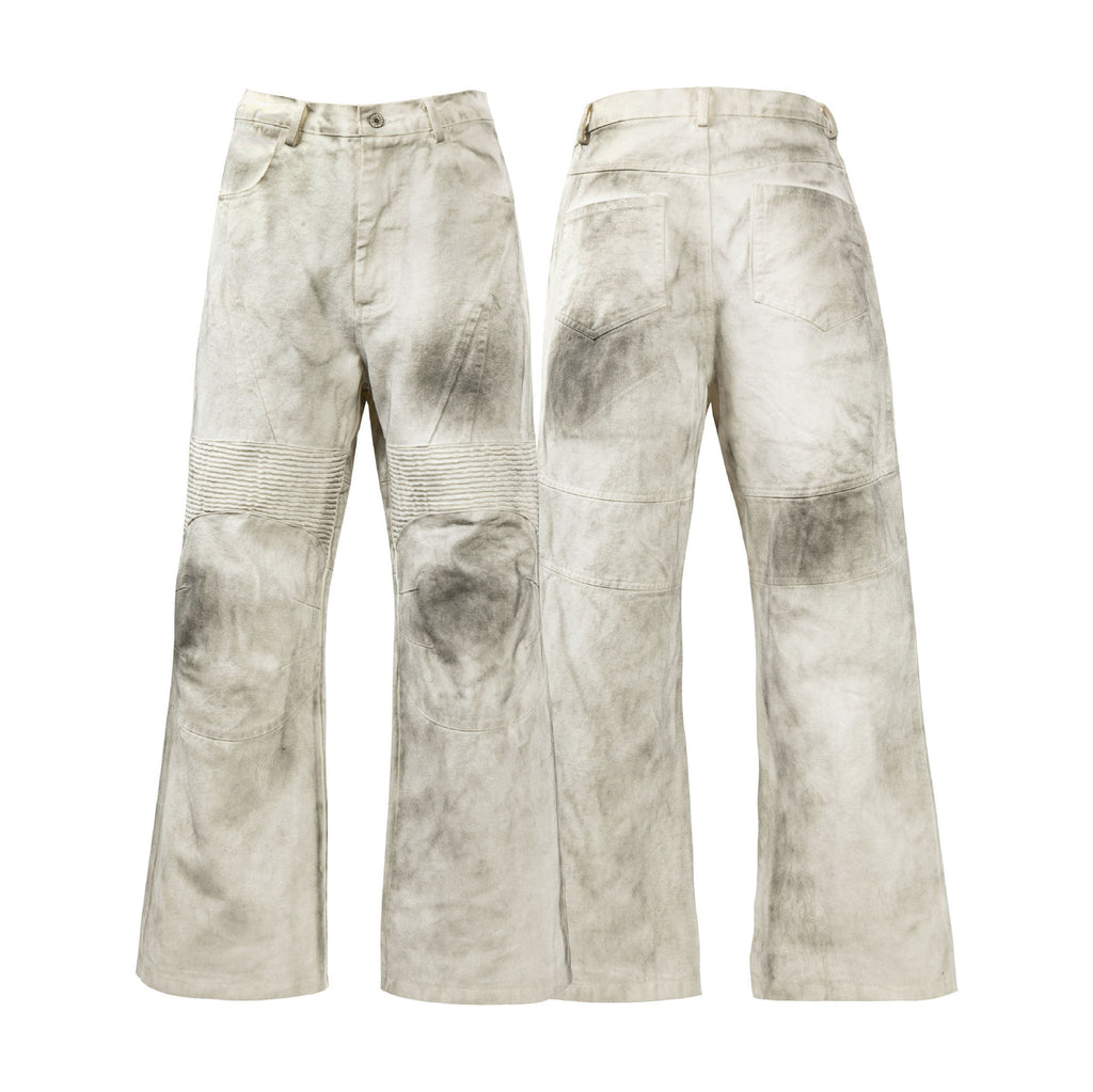 Washed Old Color Pleated Stitching Straight Cargo Loose Trousers