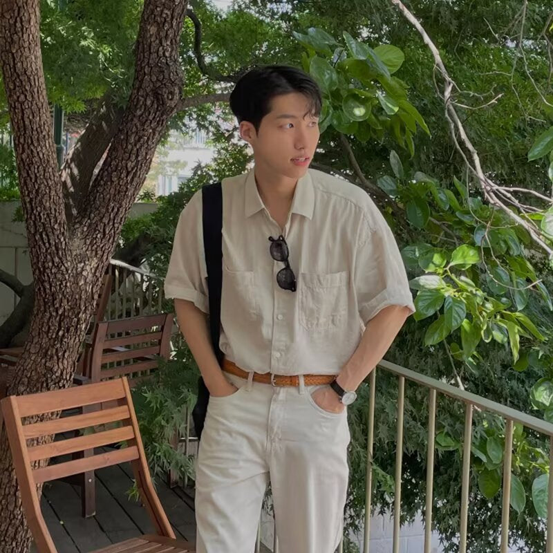 Casual Short-sleeved Shirt Japanese Minimalist Men