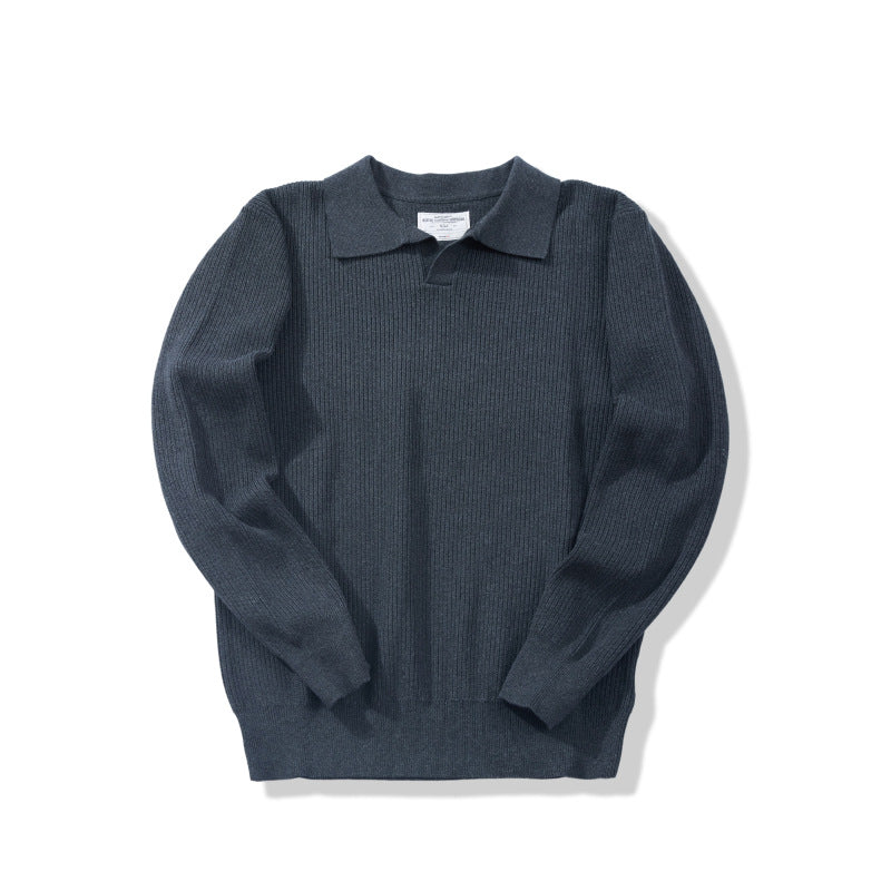 Braid Pattern Pure Cotton Lapel Thick Knitwear Sweater