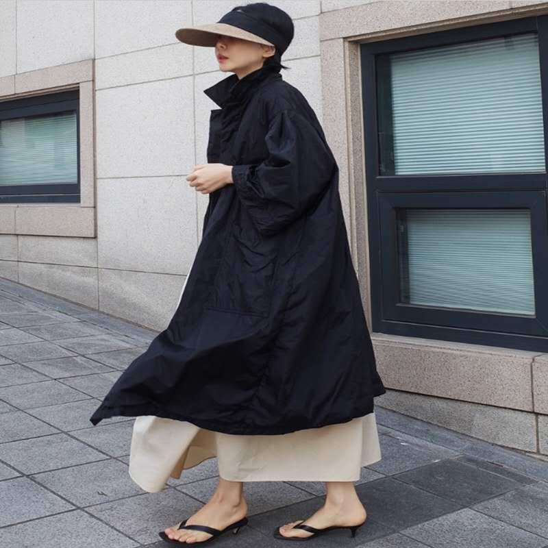 Spring And Autumn New Overknee Long Windbreaker Women's Loose Plus Size