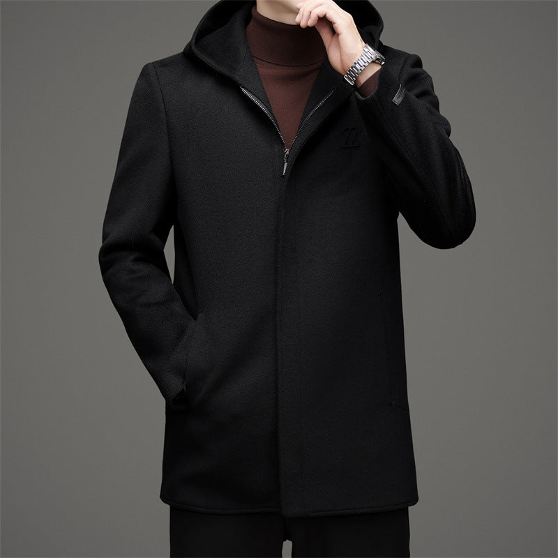Hooded Reversible Woolen Coat Men's Winter Thickened