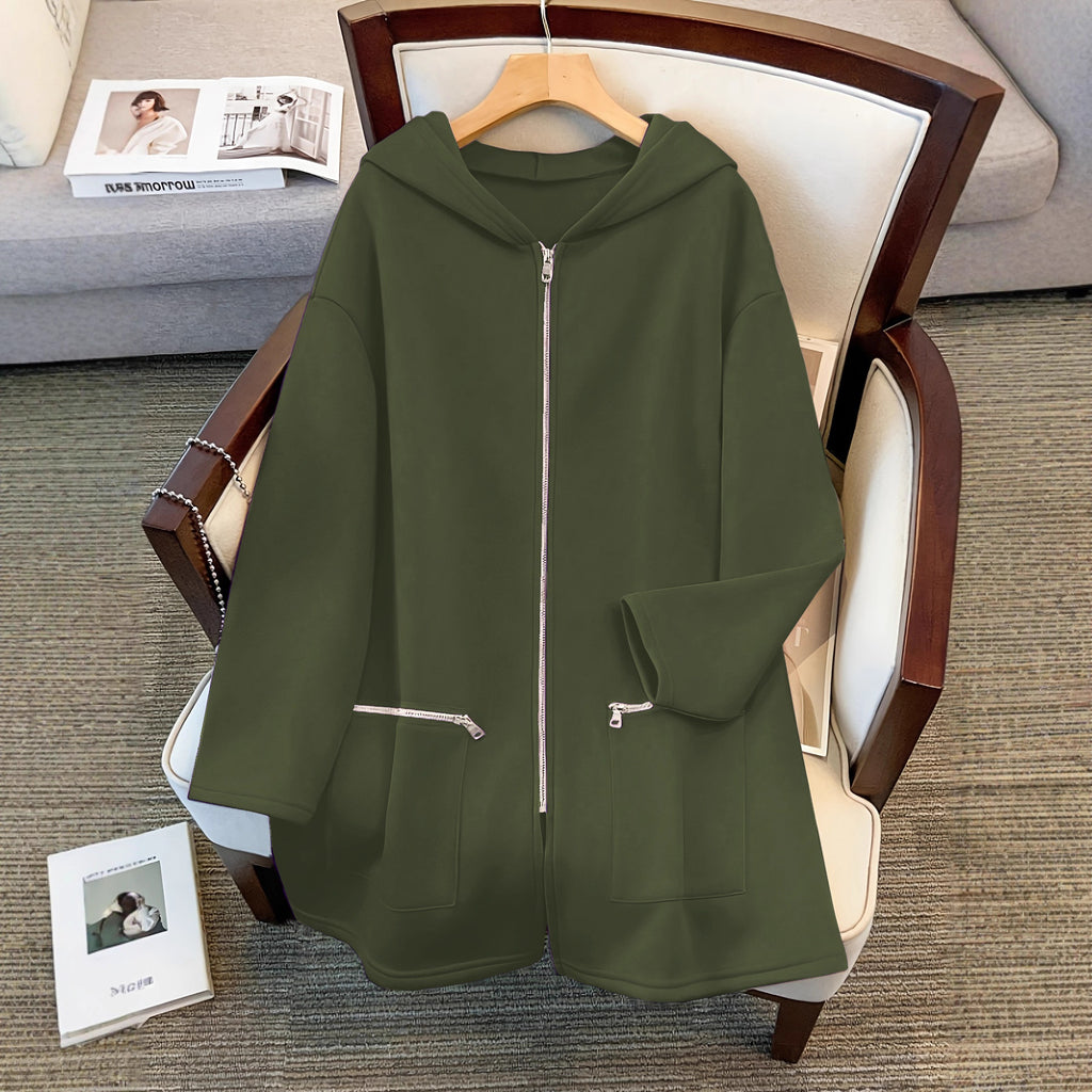 Plus-size Retro-chic Casual Sporty Hoodie For Fallwinter Loose-fitting
