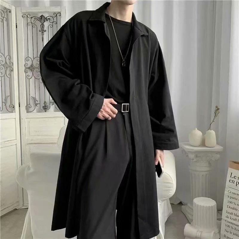 Autumn Thin Overknee Trench Coat Men's Mid-length Waist-tight