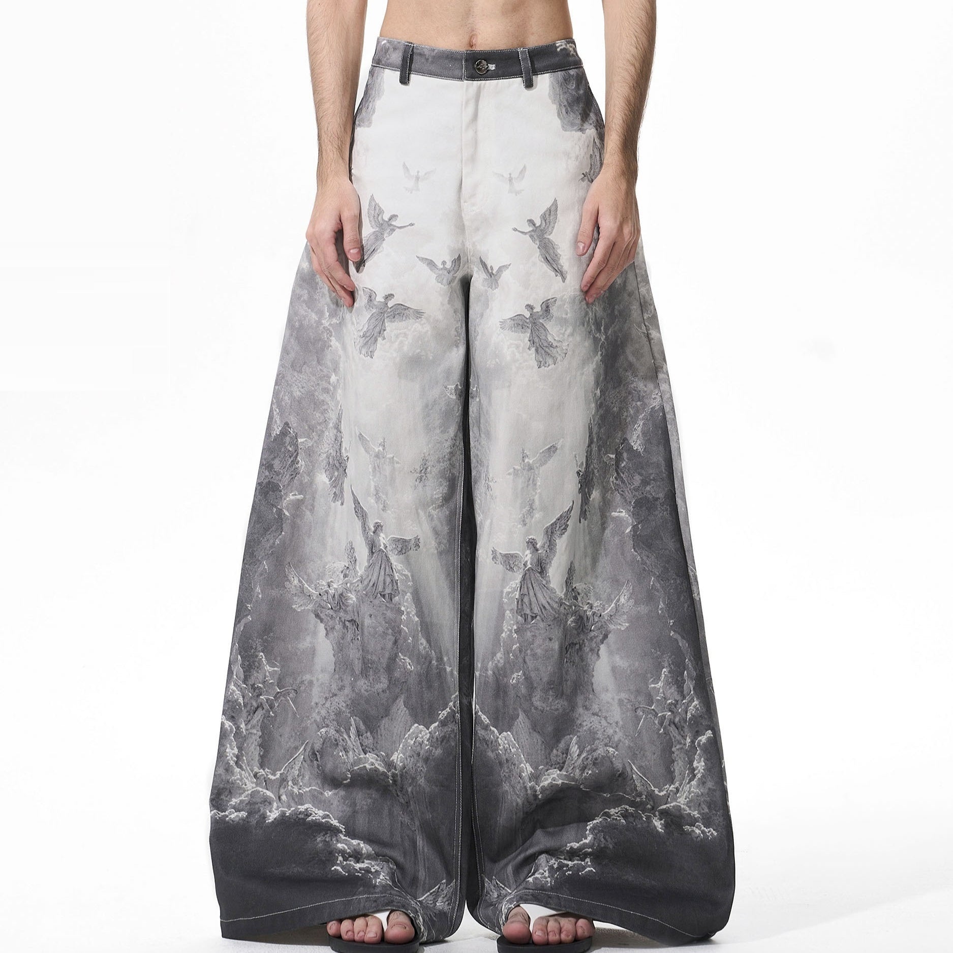 Vintage Rainbow-coated Trompe L'oeil Painted Distressed Straight-leg Jeans