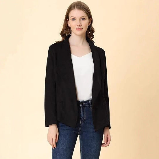 Casual Suede Lapel Long Sleeve Short Coat For Women