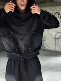 Black Structural Panel Cropped Hoodie