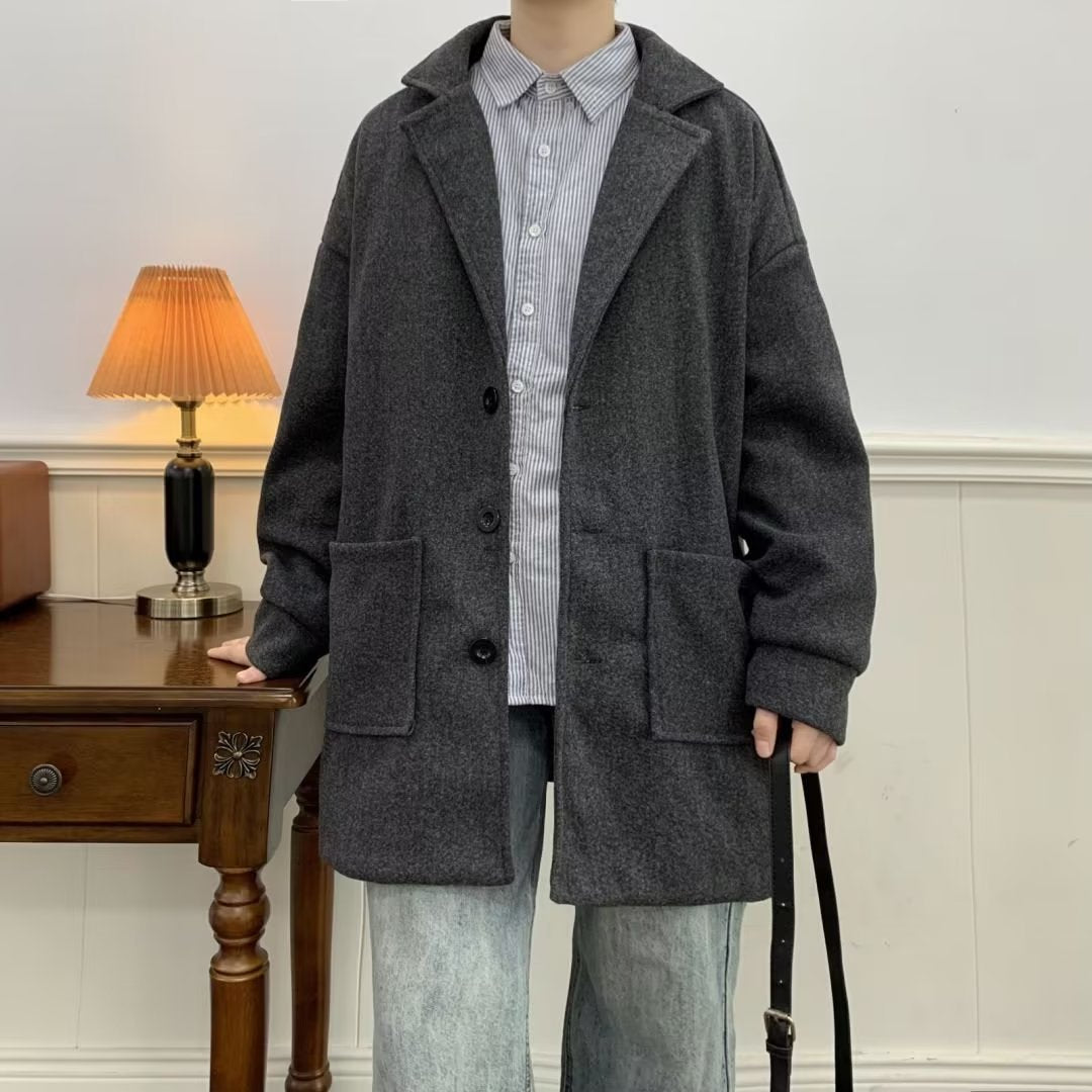 Autumn And Winter Men's Mid-length Extra Loose Woolen Coat Outerwear Plus Cotton