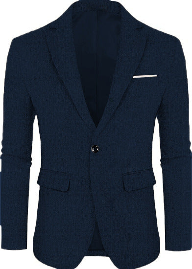Linen Leisure Single Button Lightweight Business Pure Color Flat Collar Suit Jacket Men
