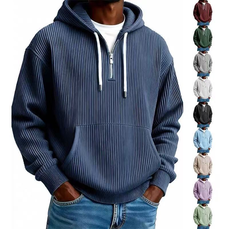 Men's Solid-Colored Corduroy Long-Sleeve Hoodie For Sports And Casual Wear