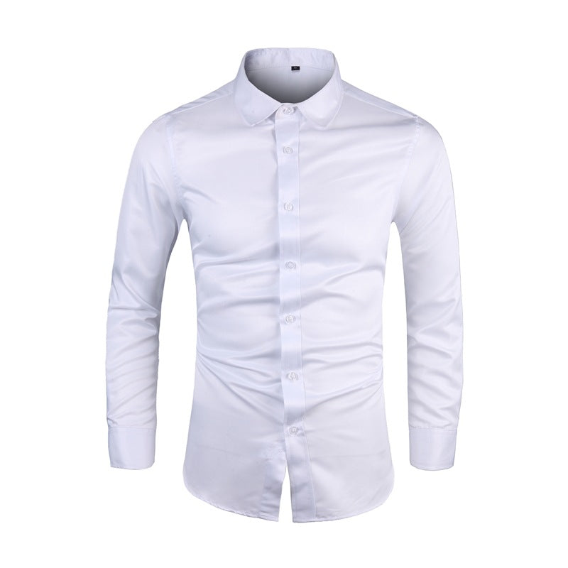 Long-sleeve Plus-size Lapel-collar Solid-color Business Shirt For Men