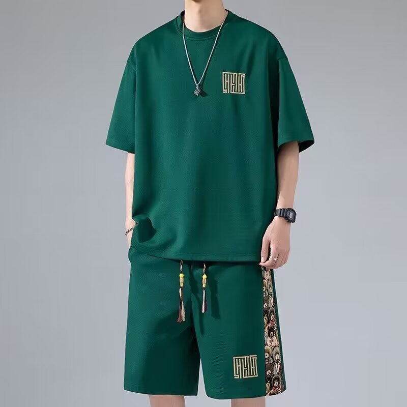 Waffle Embroidery Summer Loose All-match Short Sleeve Two-piece Set