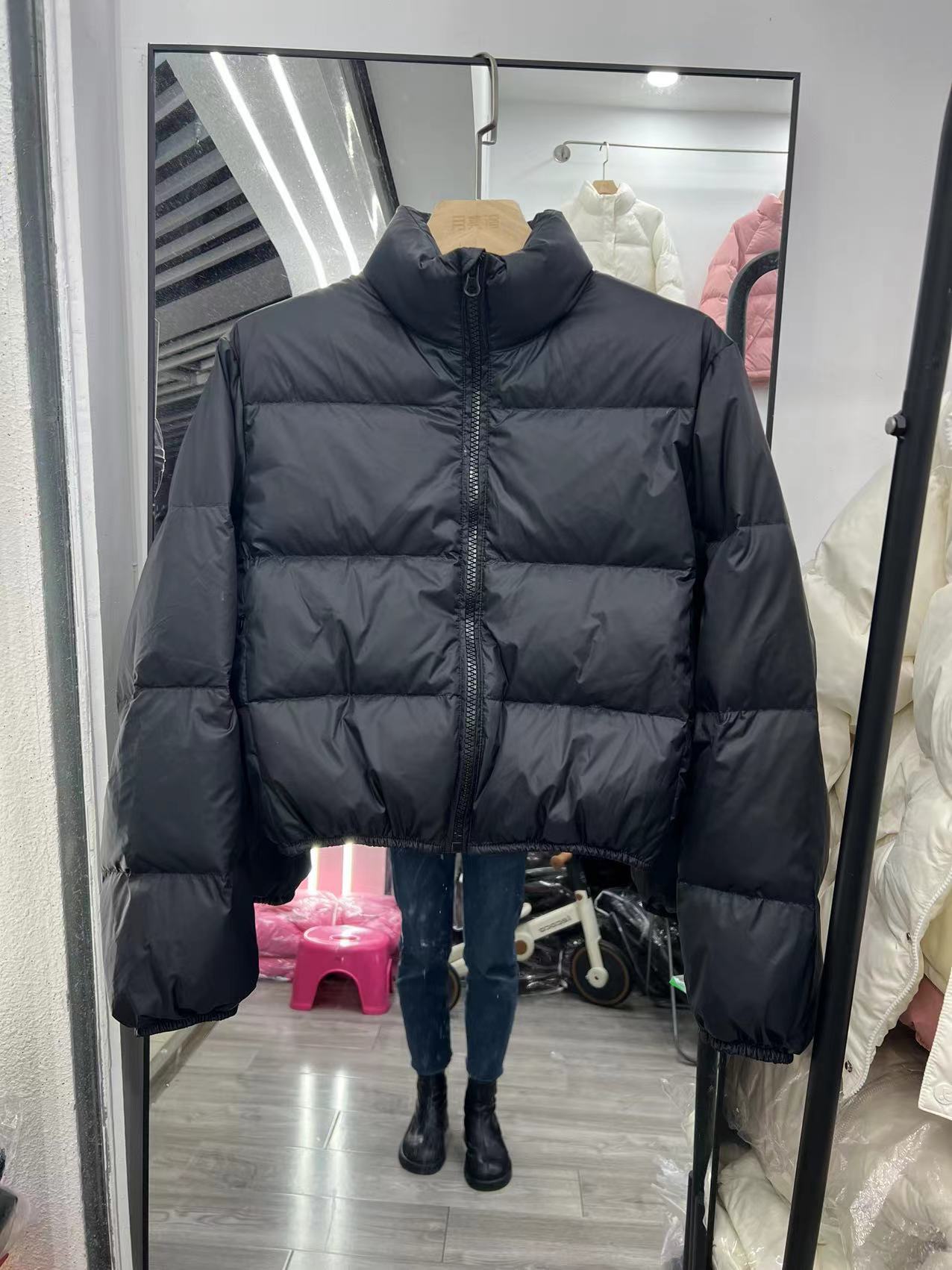 Women's Short Solid Color High-waisted Stand-collar Padded Cotton Coat