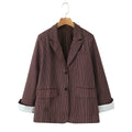 Versatile Elegant Brown Striped Loose Suit Jacket