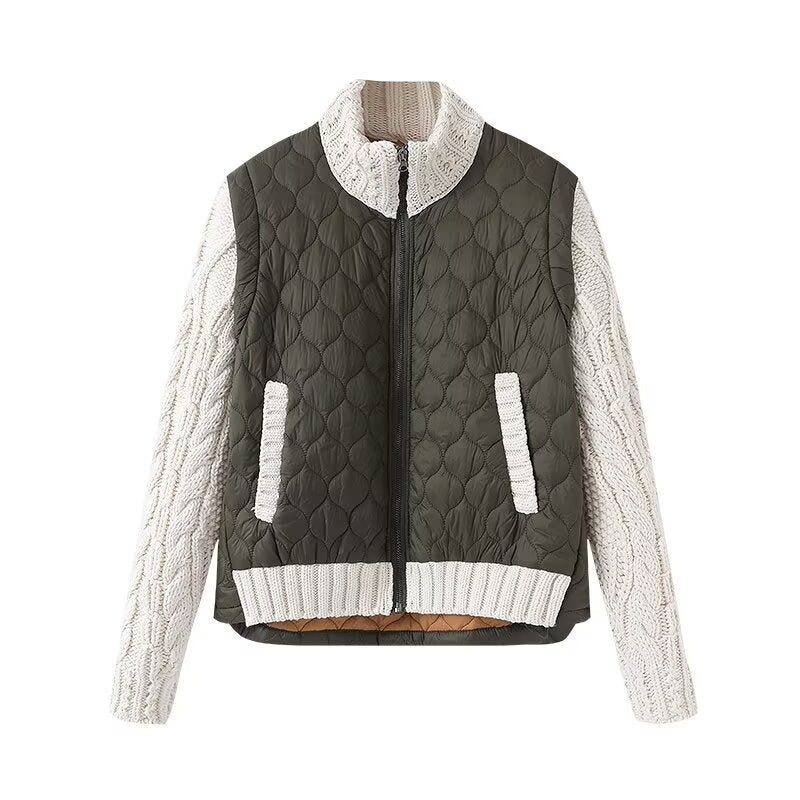Spring New Women's Nylon Fabric Quilted Cotton Sweater Jacket Coat