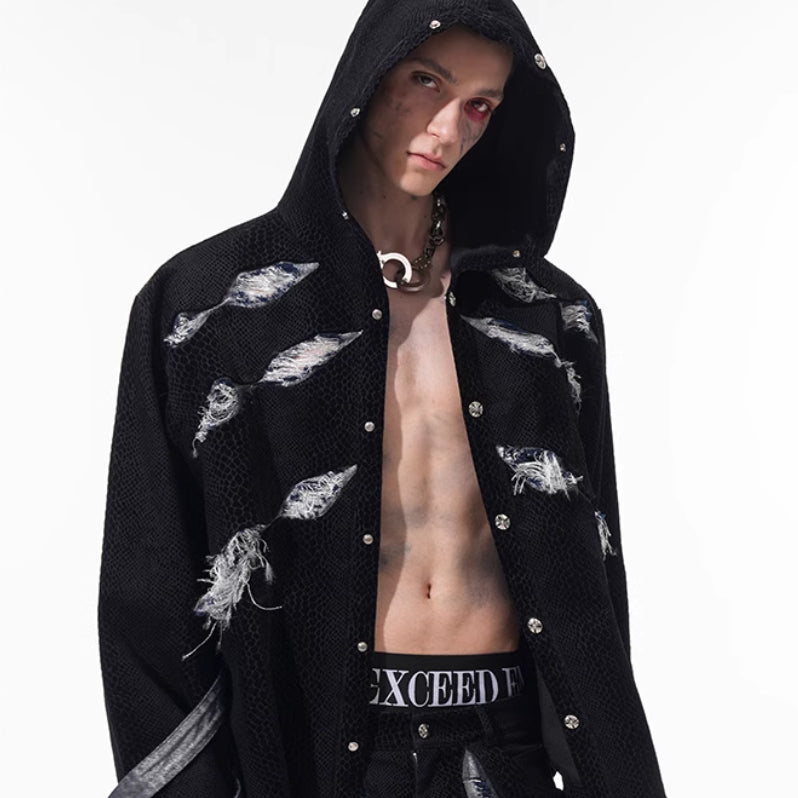 Cut Scratch Snake Print Hooded Jacket