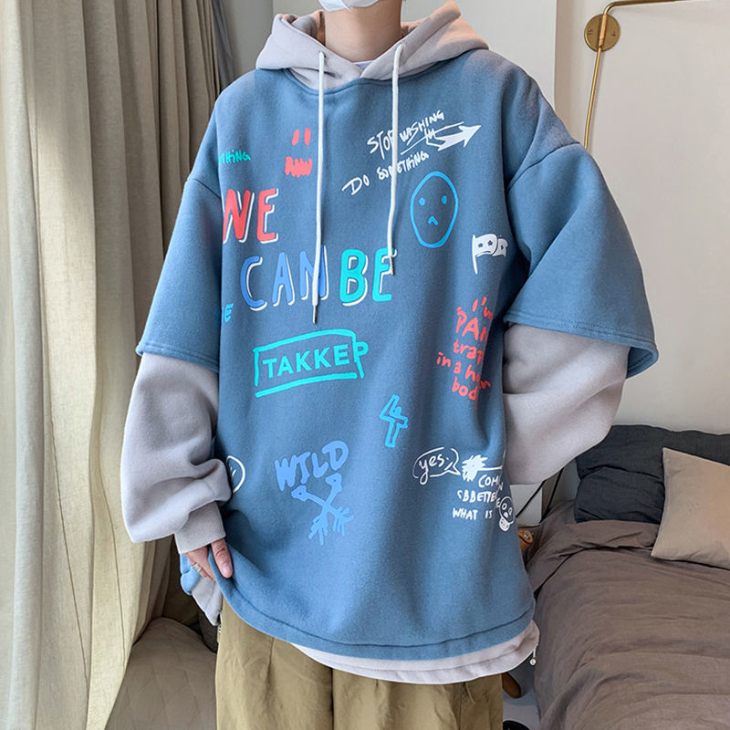 Men's Hooded Sweatshirt Loose Korean Style Fake Two-piece