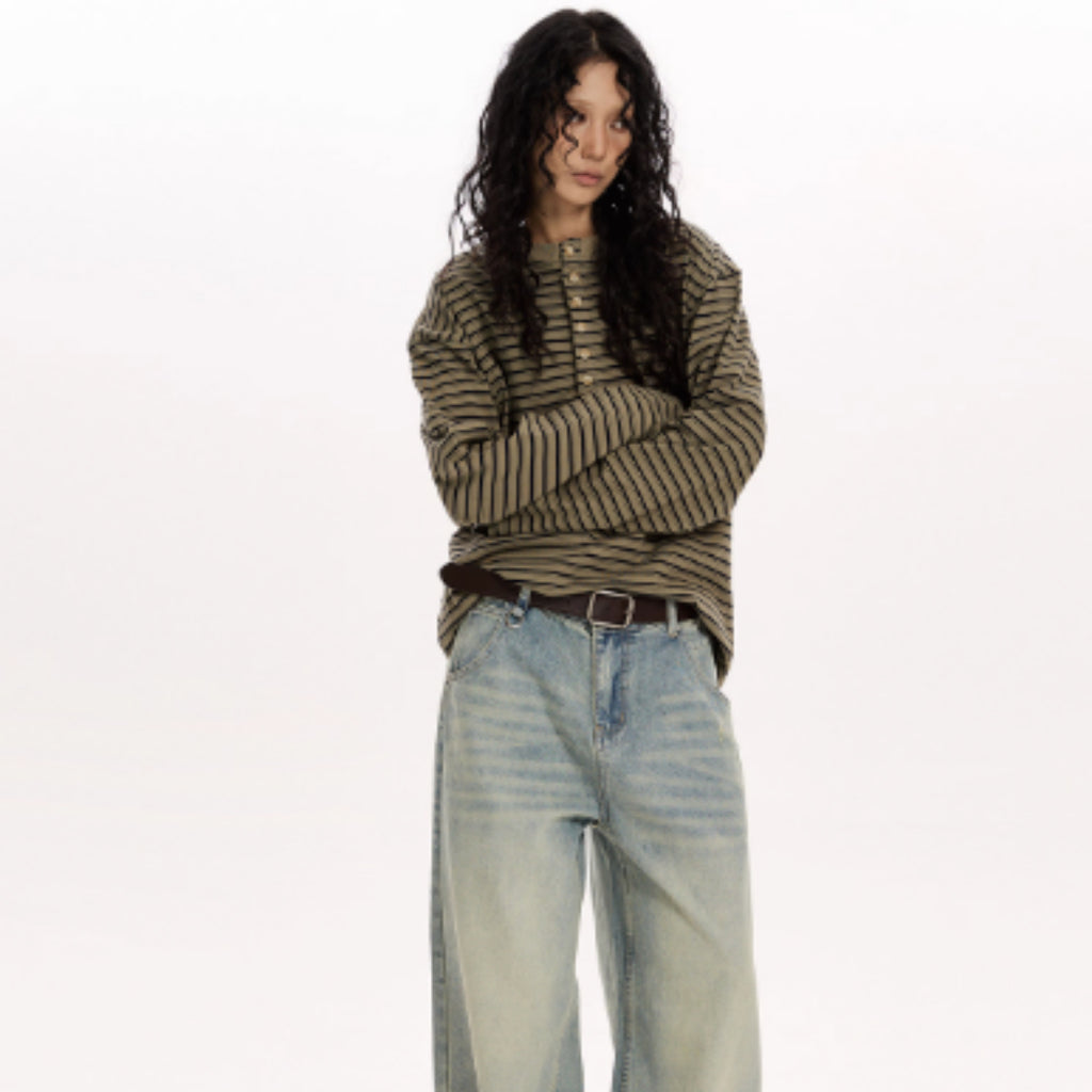 Retro Classic Striped Simple Long-sleeved Shirt Relaxed Feel