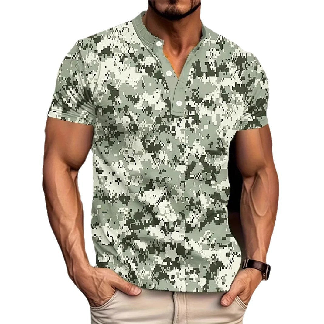 Men's 3D Camouflage-Printed Casual Sports Short-Sleeve Shirt