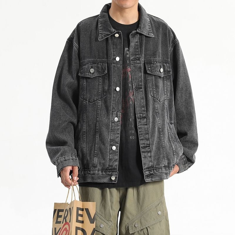 Washed Workwear Retro Denim Jacket For Men