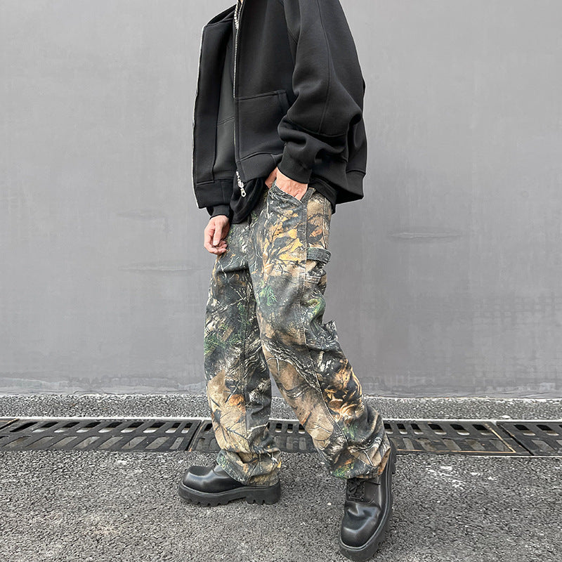 Tree Pattern Camouflage Jeans Men's Loose Straight Print